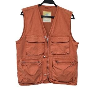 Urban Equipment 100% Cotton Utility Vest SZ Medium Orange Multi-Pocket Gorpcore